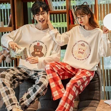 Cotton Couple Pajamas Set Kawaii Anime Printing Pajama Sets For Lovers Winter  Long Sleeve Pyjamas Women Homewear Men Sleepwear
