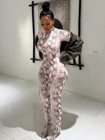 Weird Puss Sexy Snake Print Foot Jumpsuit Women Zip Spring Trend O-Neck Full Sleeve Stretch Street Clubwear Workout Overalls