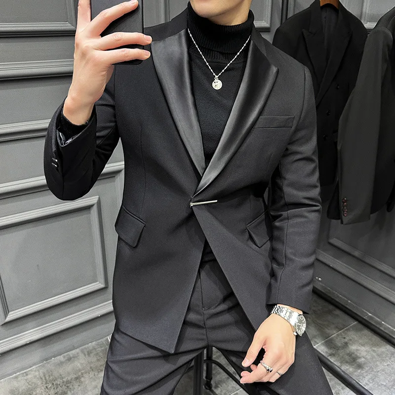 

Casual fashion slim fit banquet textured suit two piece set