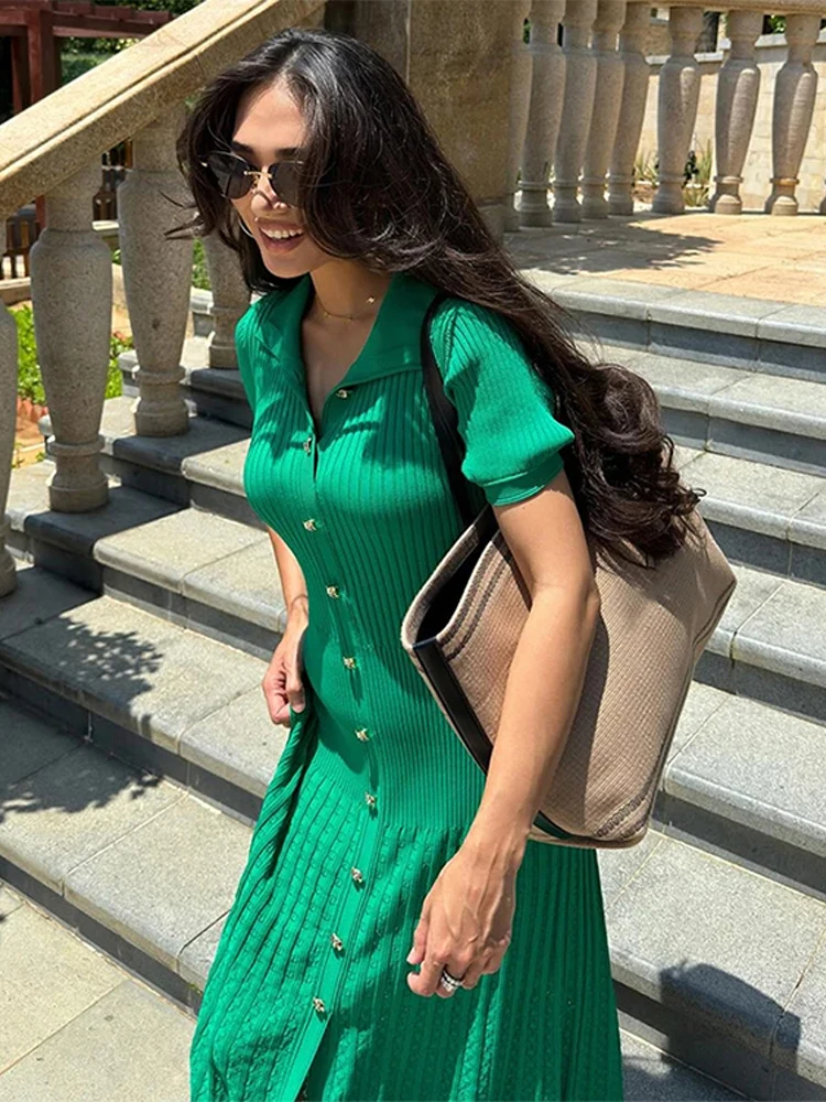 Robe tricot boutonnage femme chic taille haute automne – Image 5