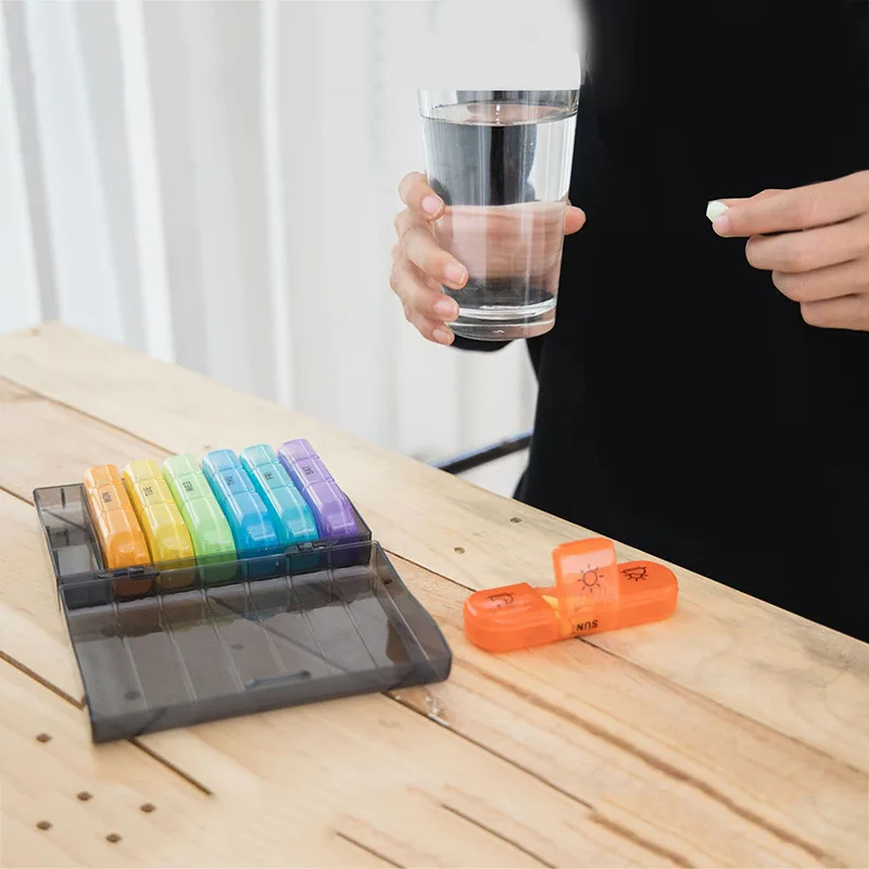 Portable Black Pill Organizer with 21 Weekly Compartments
