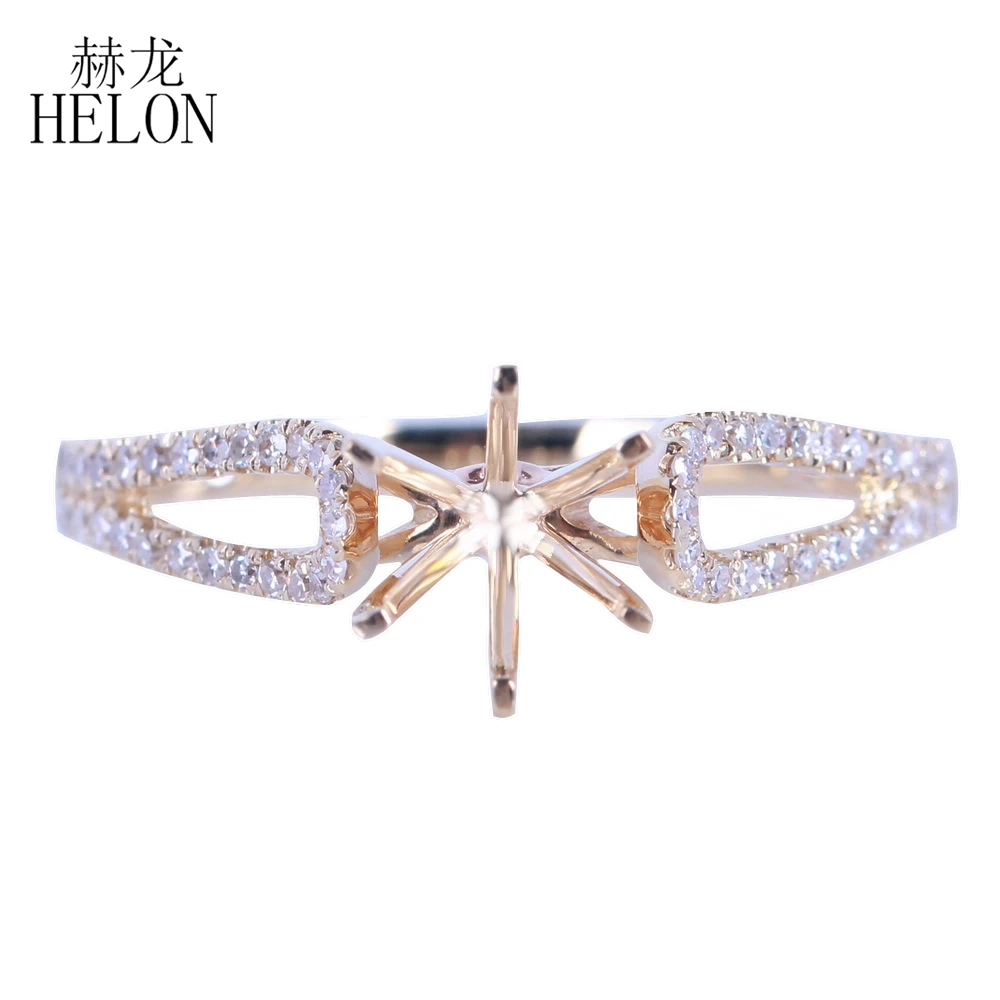 

HELON 6 -6.5mm Round Cut Solid 14k 10K Yellow Gold Genuine Natural Diamonds Semi Mount Engagement Wedding Ring Fine Jewelry