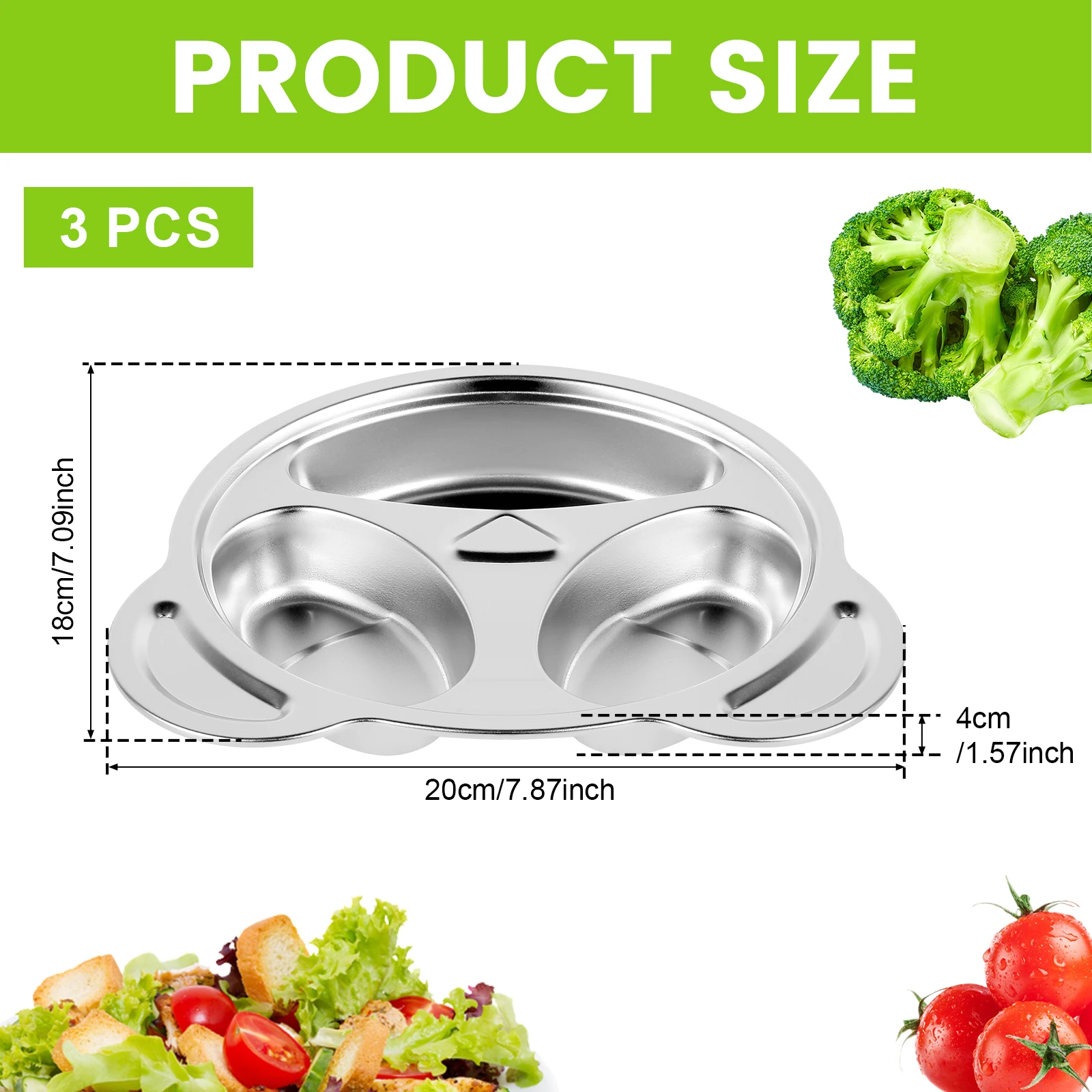 3Pcs Stainless Steel Divided Plates for Adults Kids 3 Sections Lovely Panda Shape Divided Plates Dishwasher Safe Metal