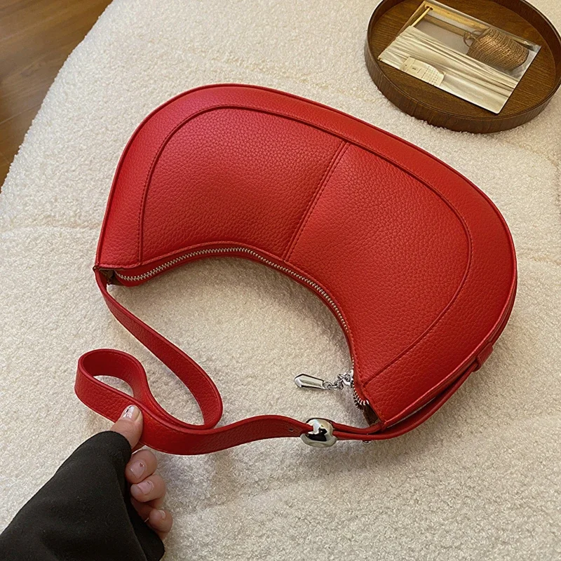 thumbnail image 1 of Bolso de medio mes con hilo de coser y cremallera para mujer, bandolera de PU de alta calidad, superventas, novedad de primavera 2024, 1 of 5