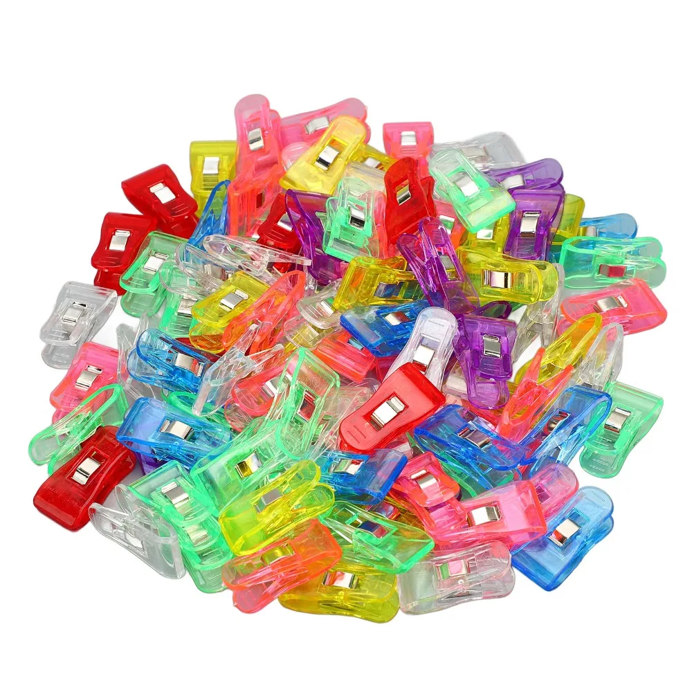 100 Pcs 플라스틱 플라스틱 클립 3.6*1.8cm 투명 다채로운 다채로운 투명 플라스틱 클립 소형 휴대용 플라스틱 빨래집게