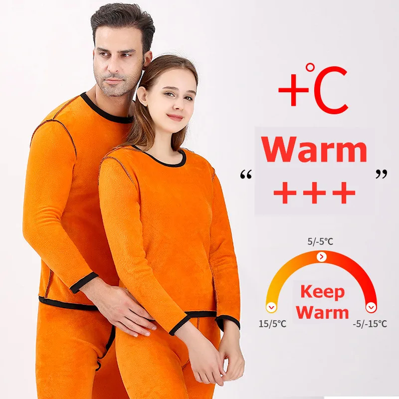 Yasuk Winter Men's Women's Thermal Underwear Long Johns Warm Solid Soft Casual Double Faced Velvet Plush Top With Pants Thick