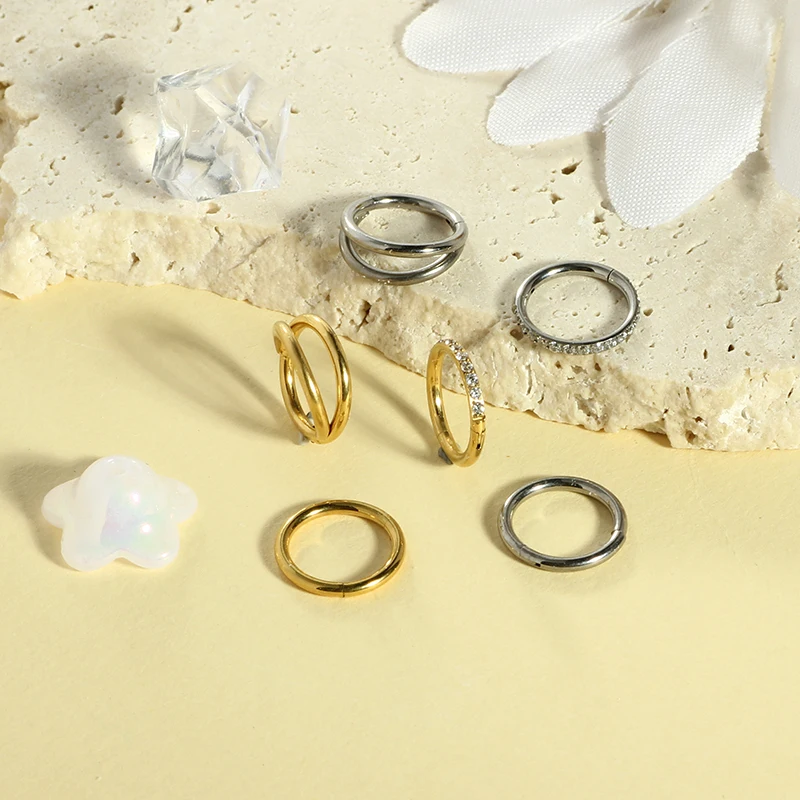 3Piece Titanium Alloy Body Stainless Steel Jewelry Trendy Unisex G23 Claw Setting Gold Gold Plated Nose Ring Studs for Weddings