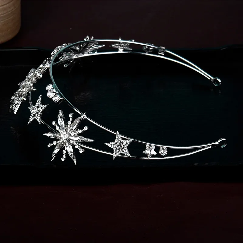 Vintage European 6-Point Star Wedding Crown Tiaras Rhinestone Diadem Princess Women Headband Bridal Hair Accessories hair accessory hair headdress bridal headwear hair band crown