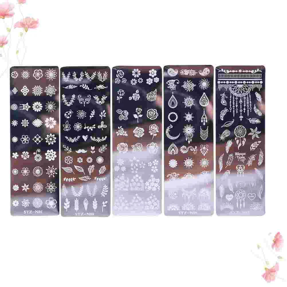 

5 Pcs Fashionable Nail Art Stamping Plates Accessories Small Floral Manicure Kit