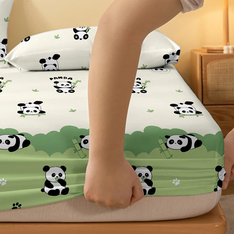 1 Cartoon Cute Plant Flower panda printed matte Fitted Sheet, bedroom printed bed cover, bedding (excluding pillowcases) 4