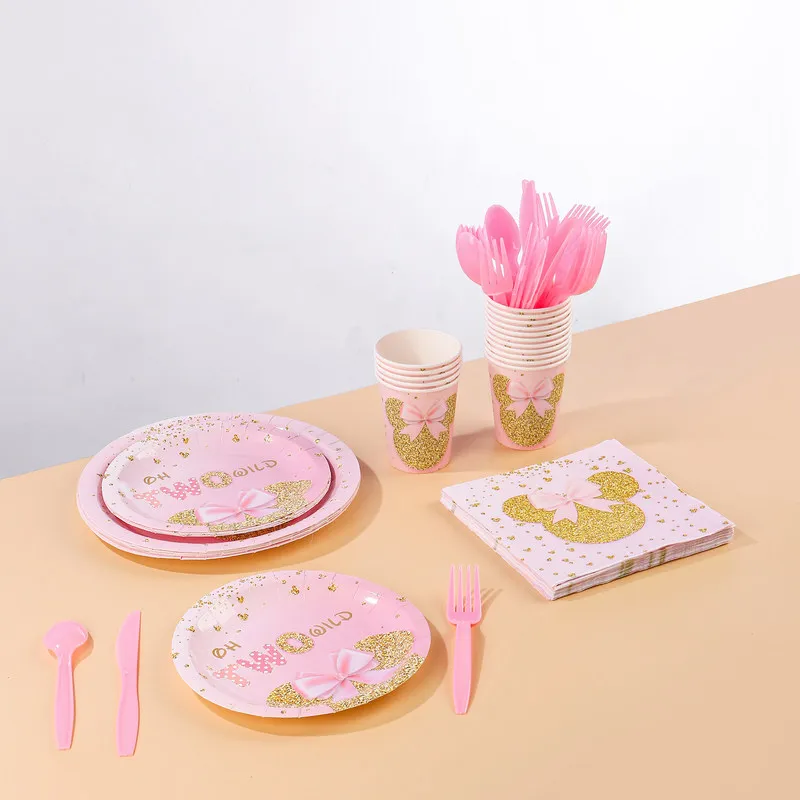 Kit Vaisselle Anniversaire Minnie Rose & Or - 2 Ans