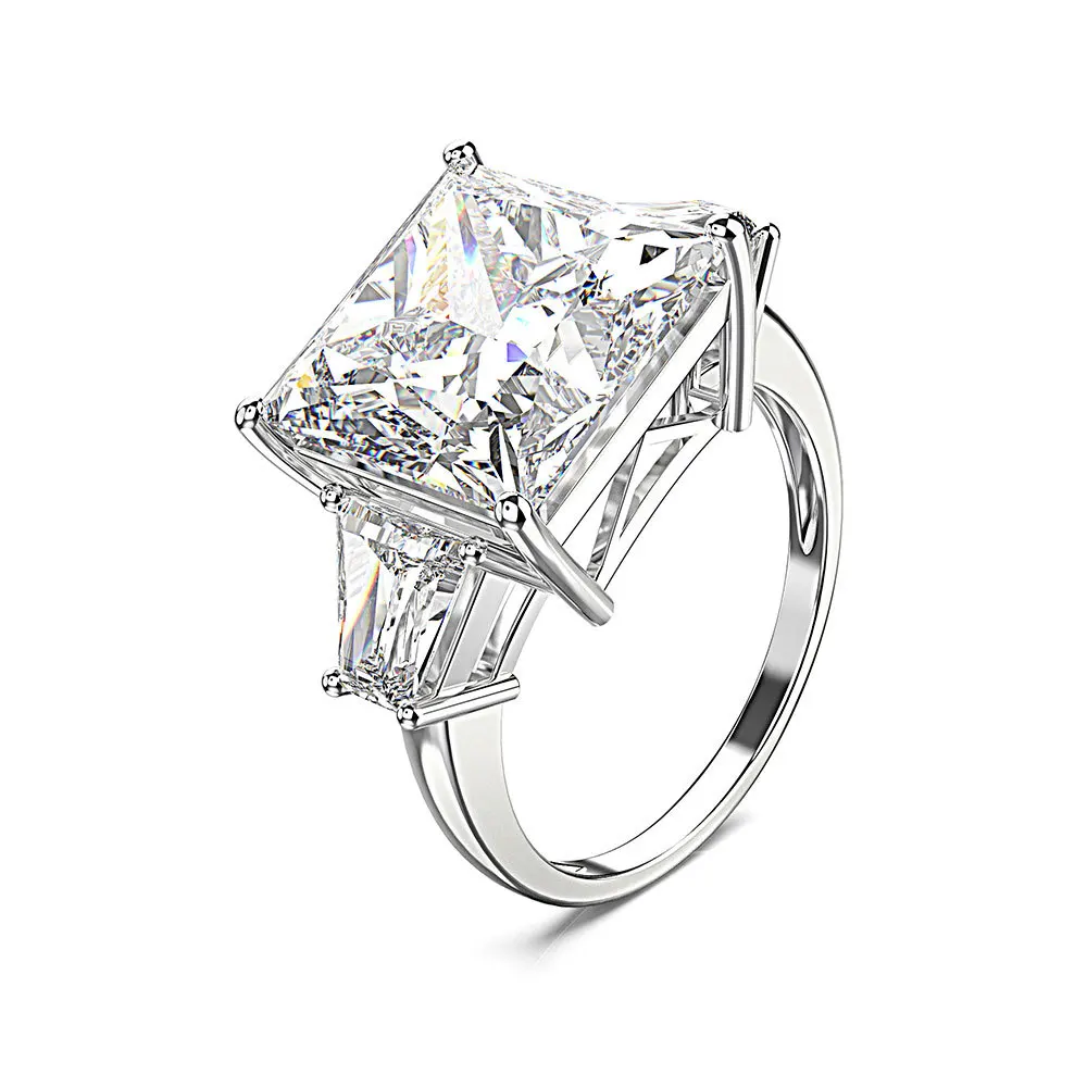 

MADALENA SARARA One Carat Square Shape AAAA Cubiz Zirconia Ring Sterling Silver 925 Ring Three Tones Options Imitation Moissan