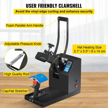 SucceBuy Hat Cap Heat Press 5.5 x 3.5 inch Heat Transfer Stamping Sublimation Machine Digital Display Clamshell DIY Advertising 5