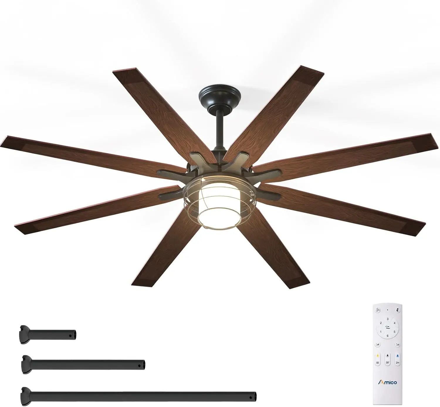 

Amico Ceiling Fans with Lights, 66'' Indoor/Outdoor Black Ceiling Fan with Remote Control, Reversible DC Motor, 8 Blades, 3CCT