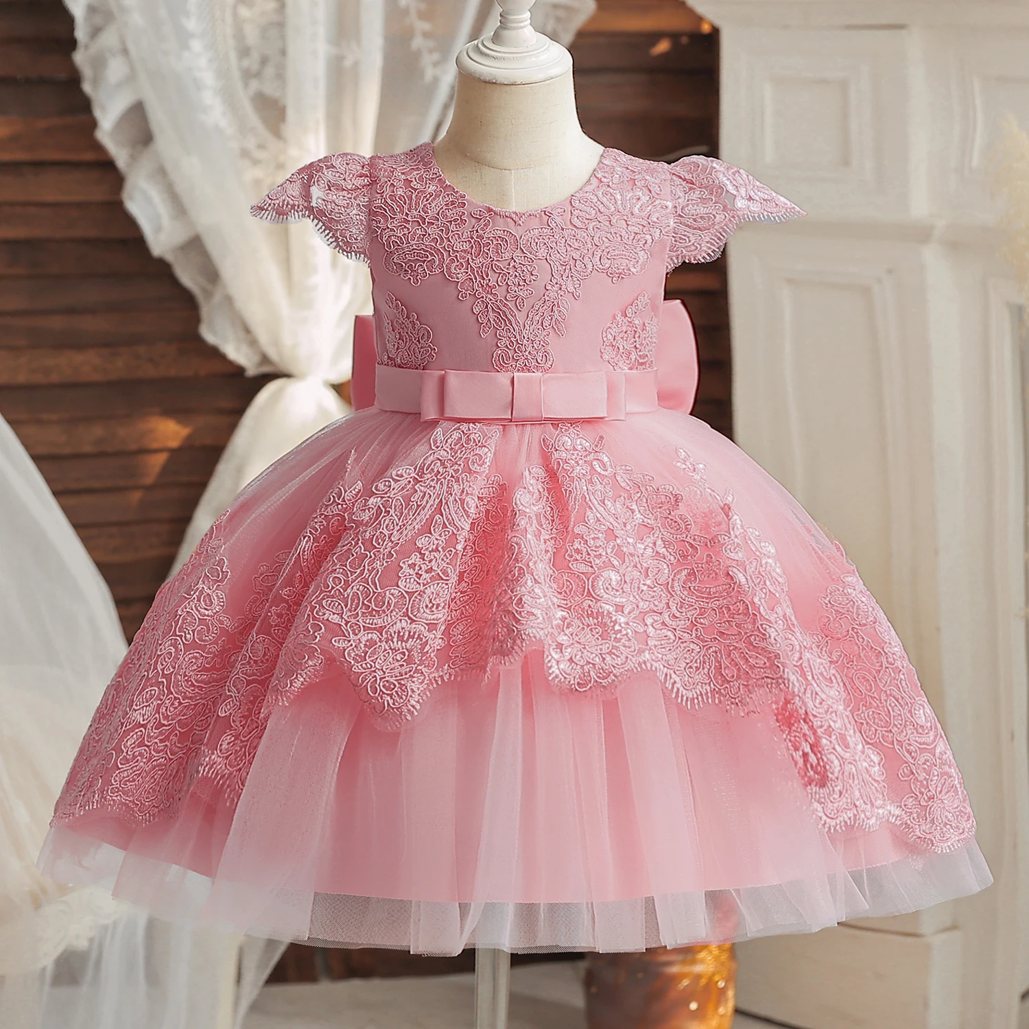 PatPat Baby Dress Baby Girl Clothes New Born Infant Party Dresses Pink  Ribbed Bowknot Floral Mesh for NewBorn Kids Birthday - AliExpress