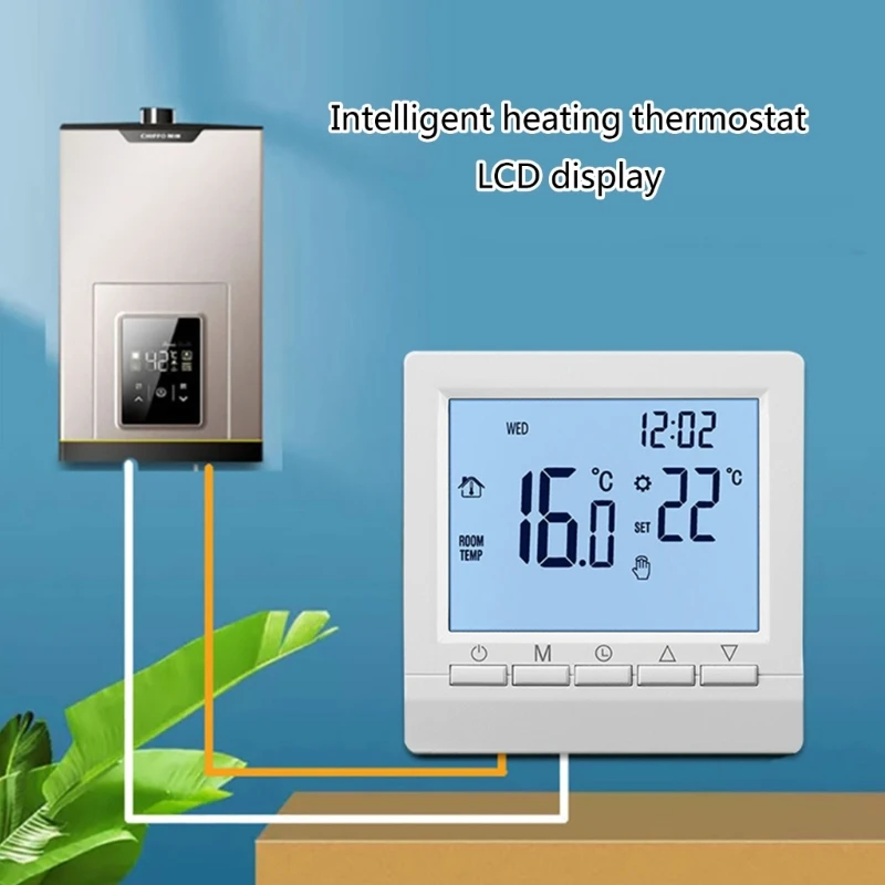  Termostato programable digital, controlador de temperatura  ambiente para el equipo de calefacción eléctrico y el sistema de  calefacción de caldera colgado en la pared (blanco) : Industrial y  Científico