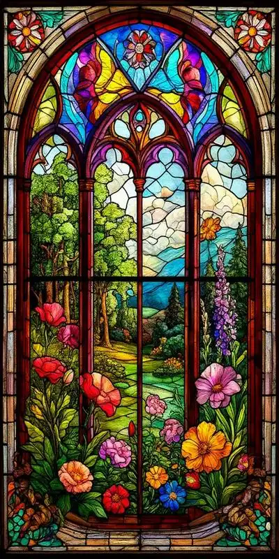 Fullcang Stained Glass Flower Large Size Diy Diamond Painting Kits Abstract Window Landscape Full Mosaic Embroidery Picture - Image 7
