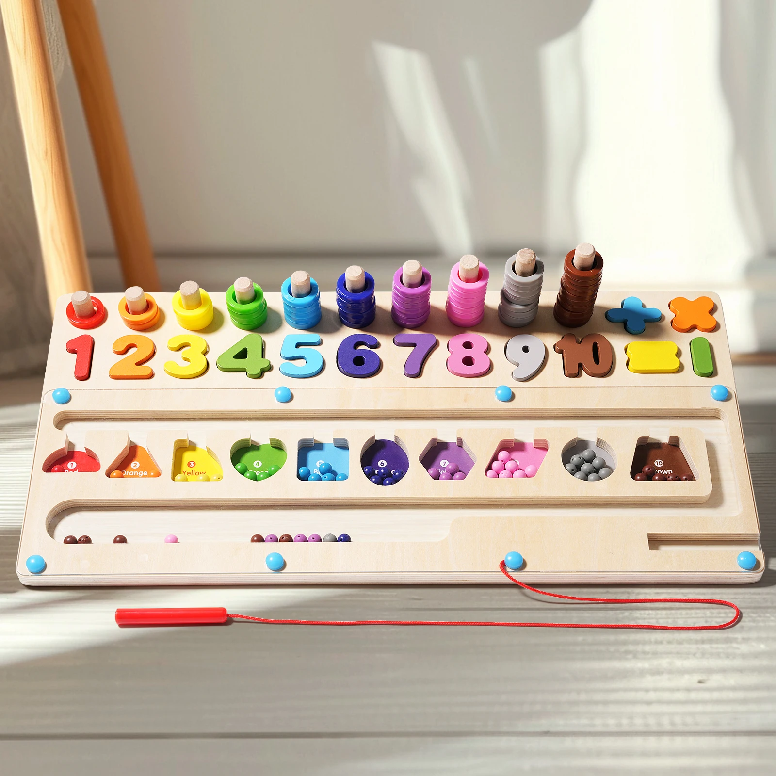Wooden Magnet Board Puzzles Kids Toy Fine Motor Skills Bead Maze Toy Montessori Toys Magnetic Color and Number Maze Boys Girls 3