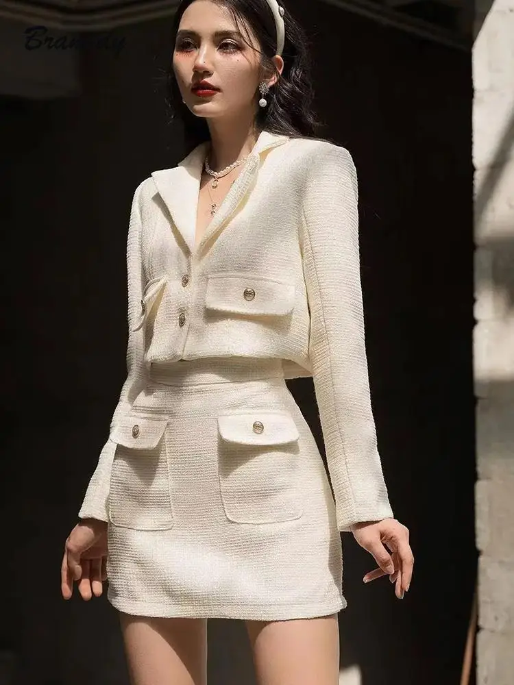 

Женский комплект из блейзера и юбки, элегантный твидовый пиджак и куртка-бомбер, осень 2023