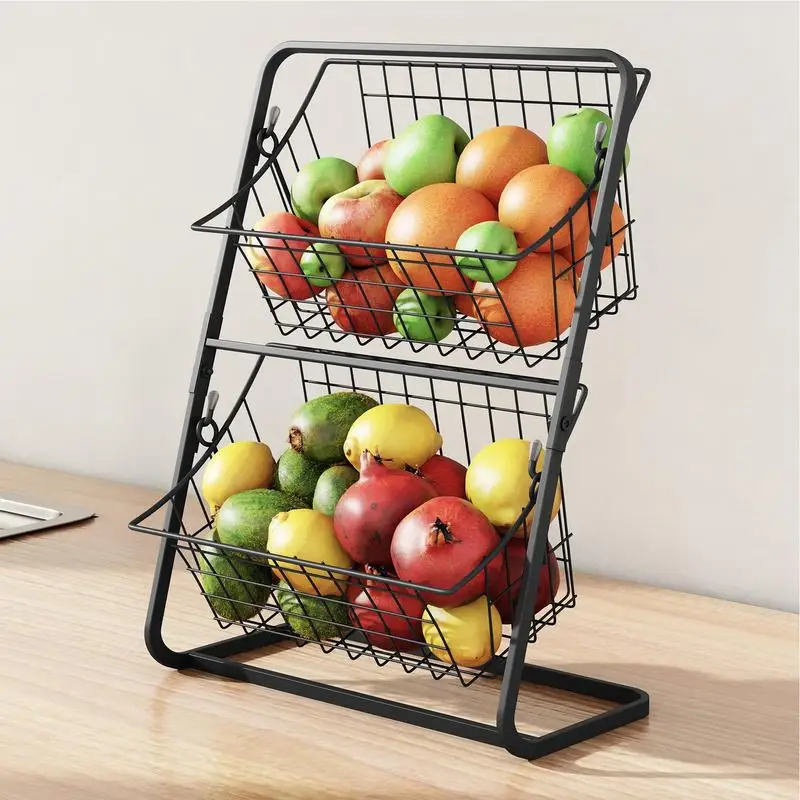 

2 Tier Fruit Basket Portable Detachable Vegetable Storage Stand Kitchen Storage Countertop Shelf Rack for Fruits and Vegetables