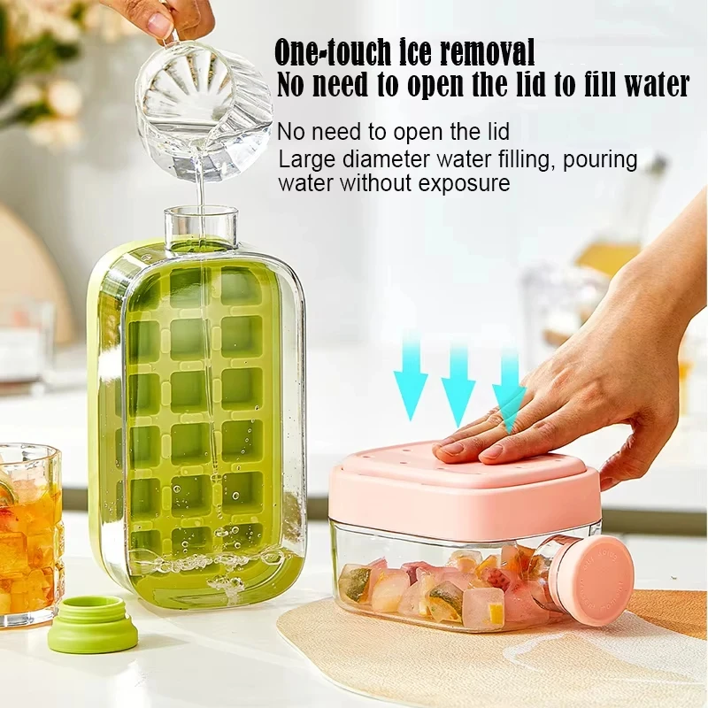 500/800ml 2in1 Ice Cube Tray with Water Bottle Press Type Portable Ice Maker High Capacity Ice Mold for Home Kitchen Summer Use