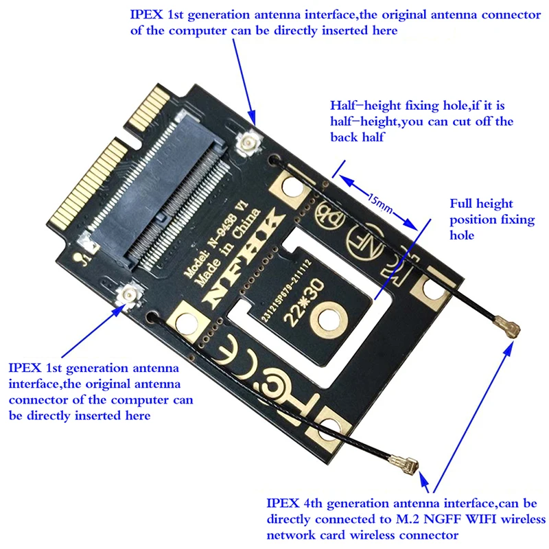 

Переходник M.2 NGFF/Mini PCI-E (PCIe + USB), для Wi-Fi, Bluetooth, плата Wireless Wlan Card Intel AX200, 9260, 8265, для ноутбука, 1 8260