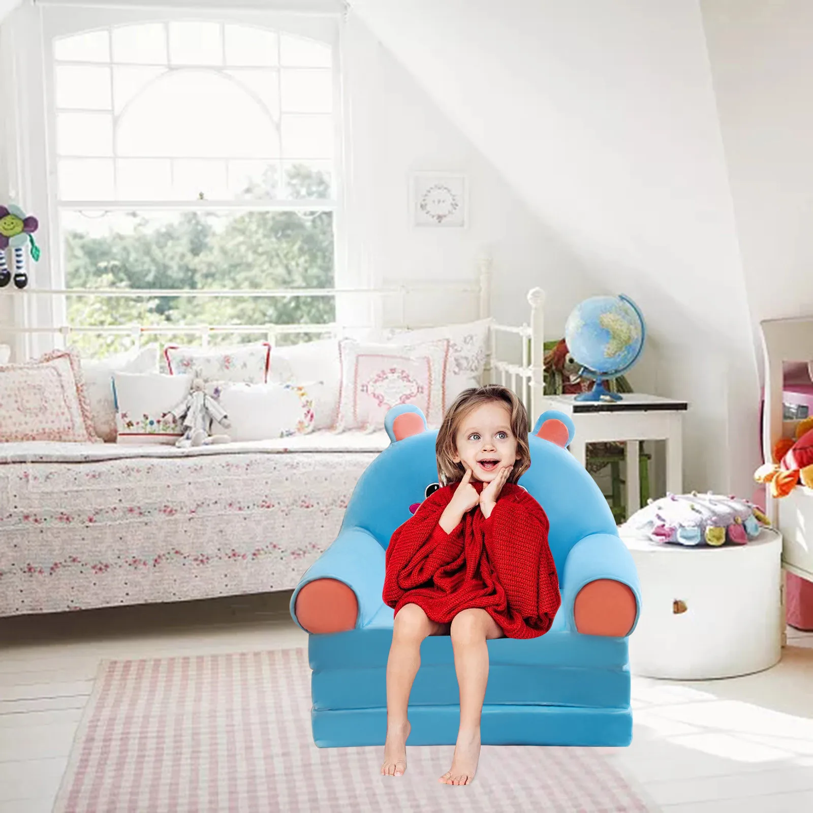 Foldable Kid Sofa Backrest Armchair Cover Plush Cartoon Children Lazy Sofa Flip Open Cover For Living Room Bedroom children sofa