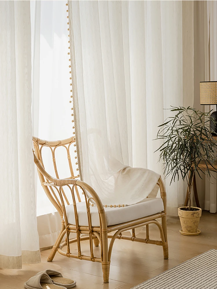 

Log Style Gauze Curtains Light-transmitting Sun Protection Living Room Transparent Curtain Luxury Decoration Bedroom Curtains IG