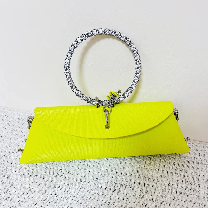 

PU Metal Ring With Luxury Shoulder Designer Lady 2023 Leather For Bags Rhinestones Handbags Handle Clutch Women Bag Chain