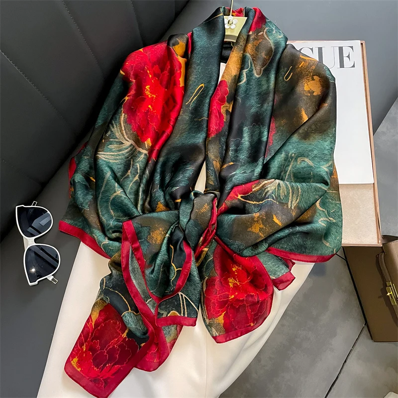 

Luxury Fashion Brand 90*180cm Silk Scarf Women Print Design Shawl Satin Hair Hijab Bandanna Muffler Soft Comfortable Scarves