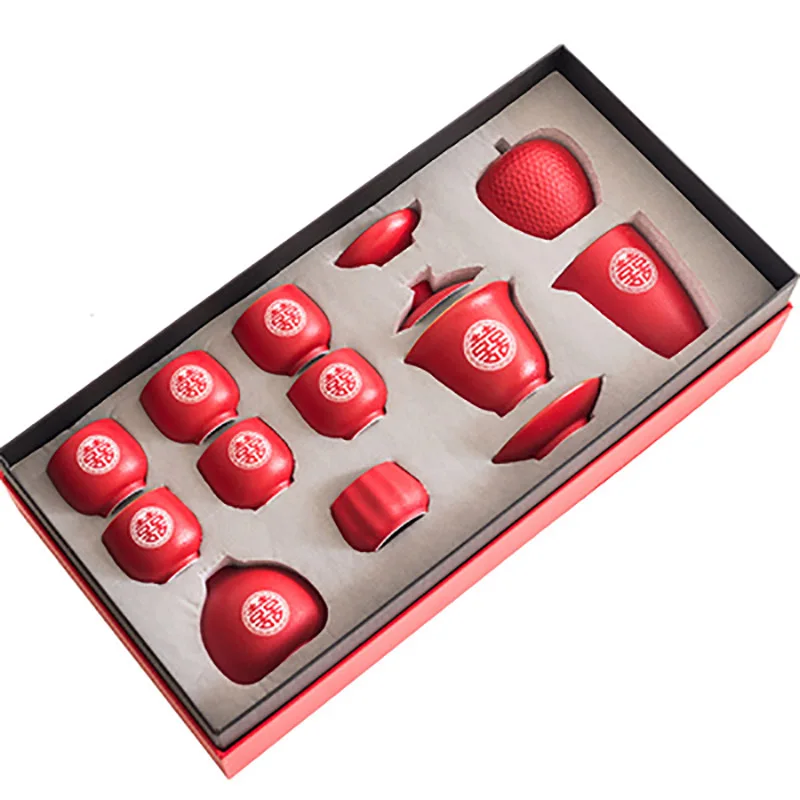 Ceramic Filter Tea Pot Set, Household Teapot and Cup Set, Chinese Style, Wedding Red Teaware, Housewarming Wedding Souvenir Gi