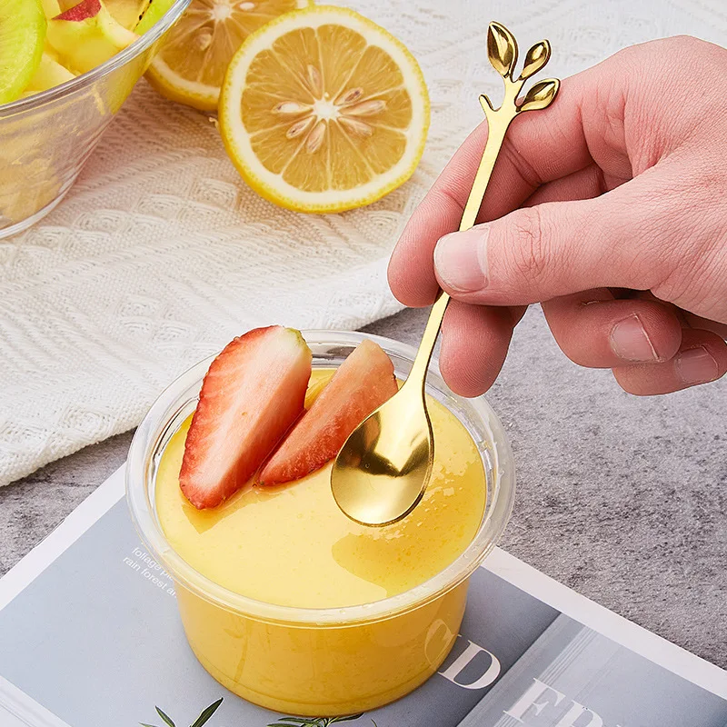 

Stainless Steel Gold Leaf Coffee Spoon, Tableware Dessert Spoon, Stirring, Mixing, Sugar, Stir, Ice Cream, Cake, Teaspoon