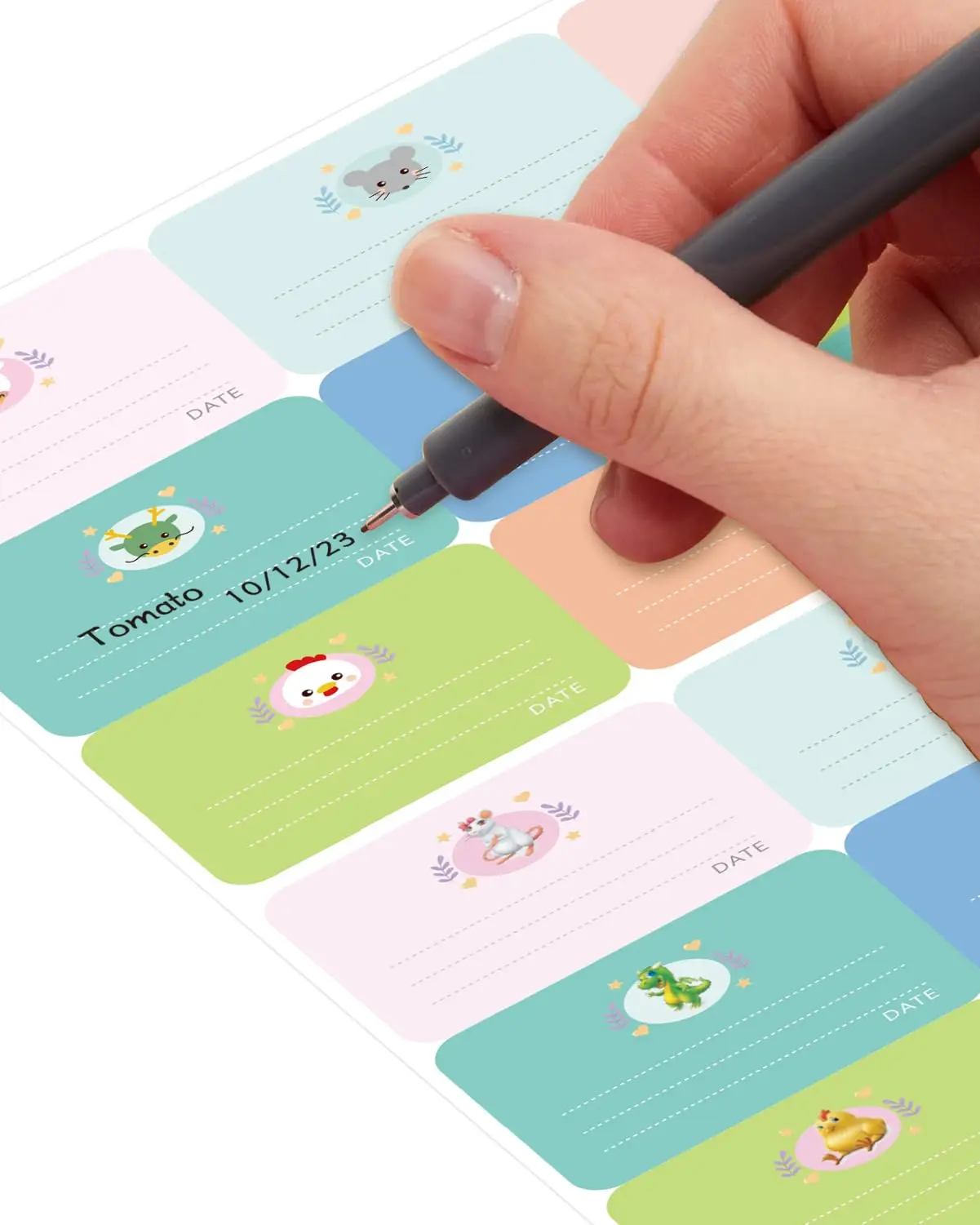  젖병 라벨, 학교 용품, 12 동물 디자인, 식기 세척기 안전 스티커, 어린이 용품, 720 개