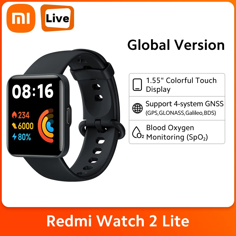  Original Global Version Xiaomi Redmi Watch 2 Lite 1.55" HD Touch Display GPS Smartwatch Blood Oxygen Heart Rate Sport Bracelets 