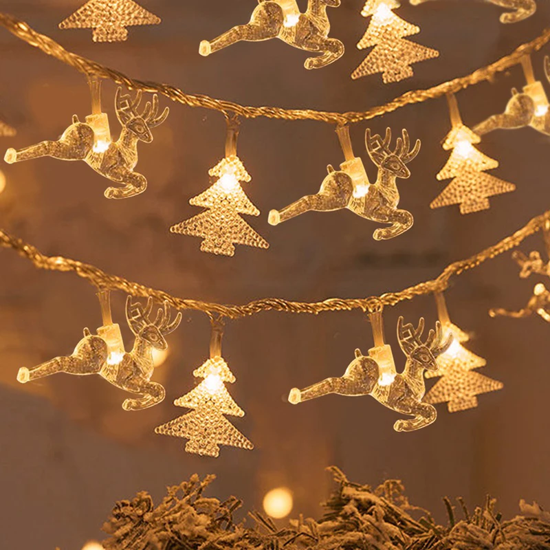 thumbnail image 1 of Cadena de luces navideñas con forma de ciervo y estrella de copo de nieve para árbol de Navidad, jardín, boda, decoración del hogar para Año Nuevo, 1 of 5