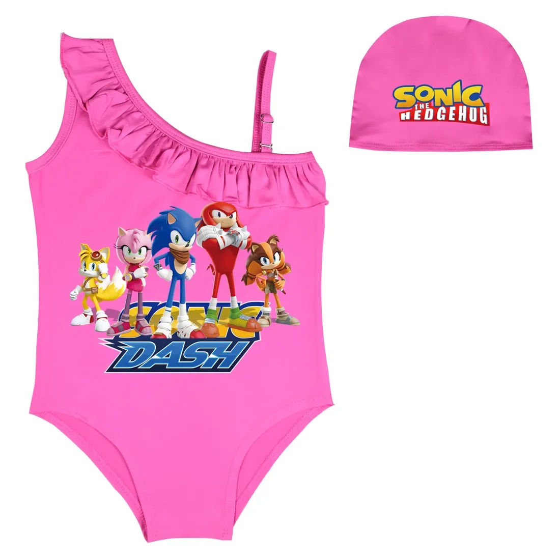 

New Sonic Children's Swimwear Girls Off-Shoulder One-Piece Swimsuit