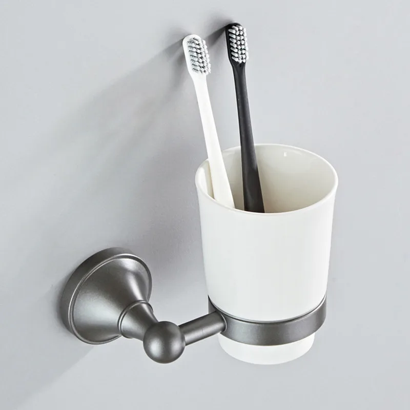 gray Simple retro toothbrush cup holder brass antique Wall hanging antique ceramic cup bathroom pendant mouthwash toothbrush