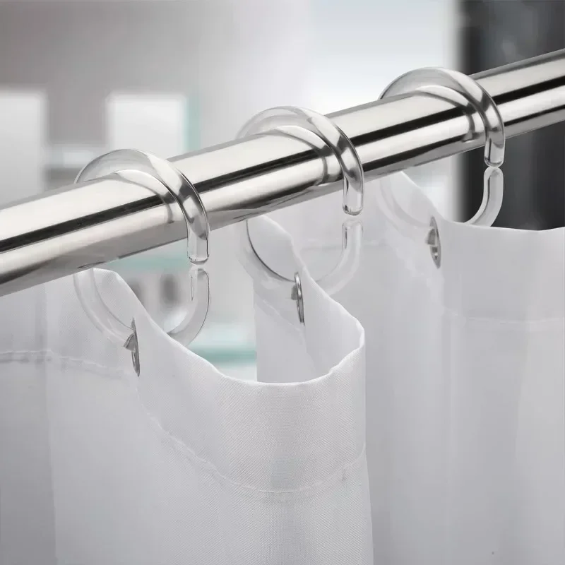 12-24PCS Shower Curtain Rings Plastic C Hooks Transparent Window Rod Hanger Bath Drape Loop Clips Bathroom Curtain C-shape Hook shower curtain clips shower curtain bracket
