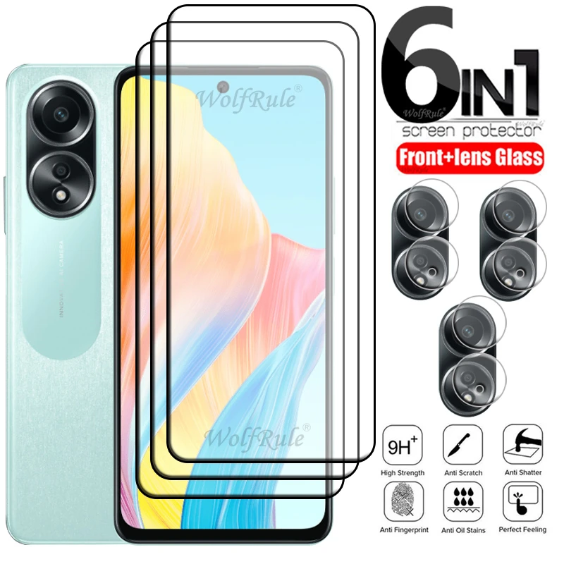 

6-in-1 For OPPO A58 Glass For OPPO A58 Tempered Glass 9H HD Full Glue Cover Protective Screen Protector OPPO A58 4G Lens Glass