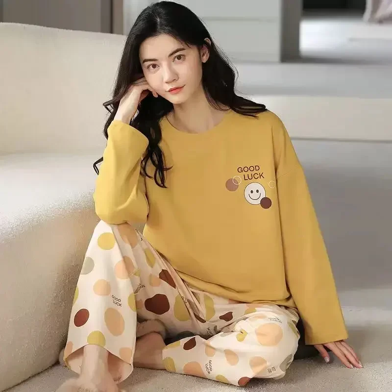 Women Pajamas Set Women Pajama Suit M-5XL Big Size Autumn Spring Pajamas Set For Women Kawaii Printing Sleepwear For Girl Fashion Long Sleeve O-neck Woman's Pijamas