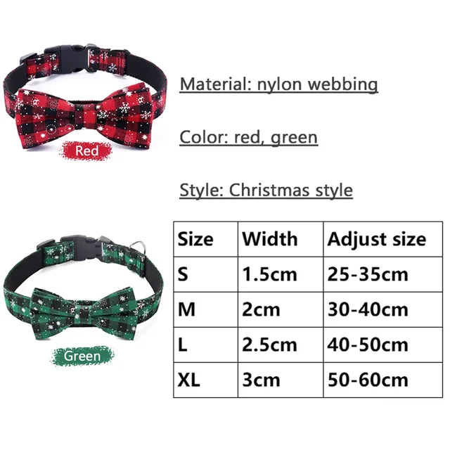 Dog Collar with Bow tie,Christmas Plaid Snowflake Dog Collar with Adjustable Buckle Suitable for Small Large Dogs Cats Pets 2
