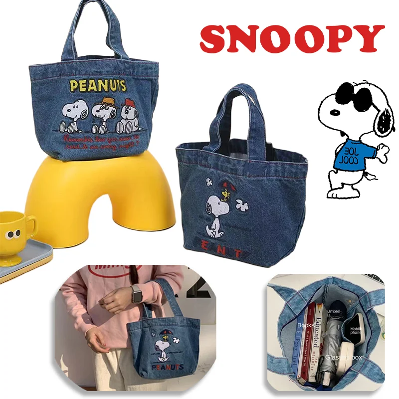 Snoopy Handbag Denim Lunch Bento Bag Girls Cartoon Anime Cute Women