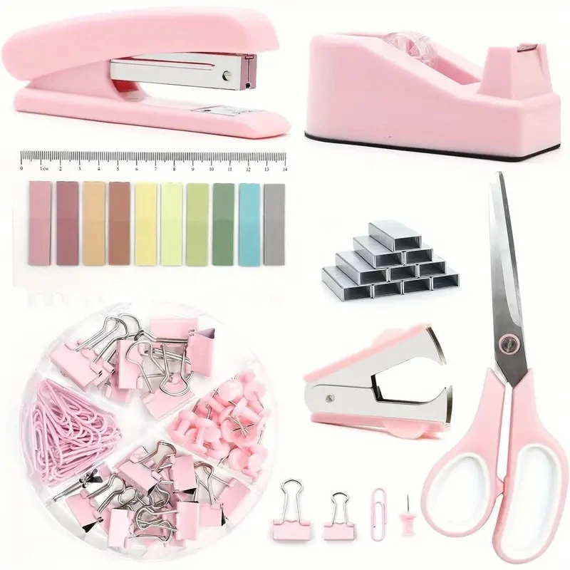 Office Supplies Set Cable Clips Stapler Set Tape Dispenser Staple Remover Staples Clips Scissor And Tabs for Students Office