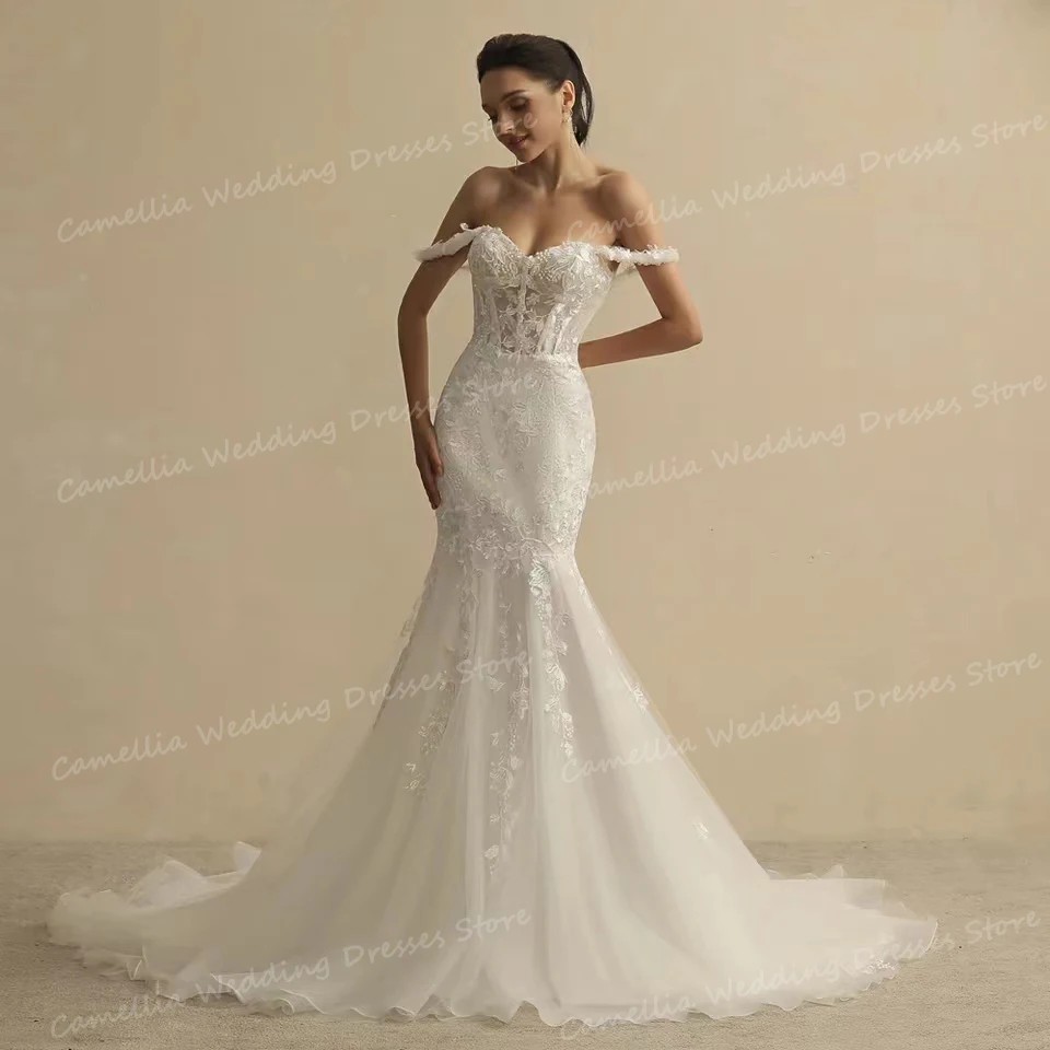 

Luxury Boho Wedding Dresses Women's Sexy Mermaid Appliques Bridal Gowns Sweetheart Off Shoulder Lace Tulle Vestido De Novia 2024