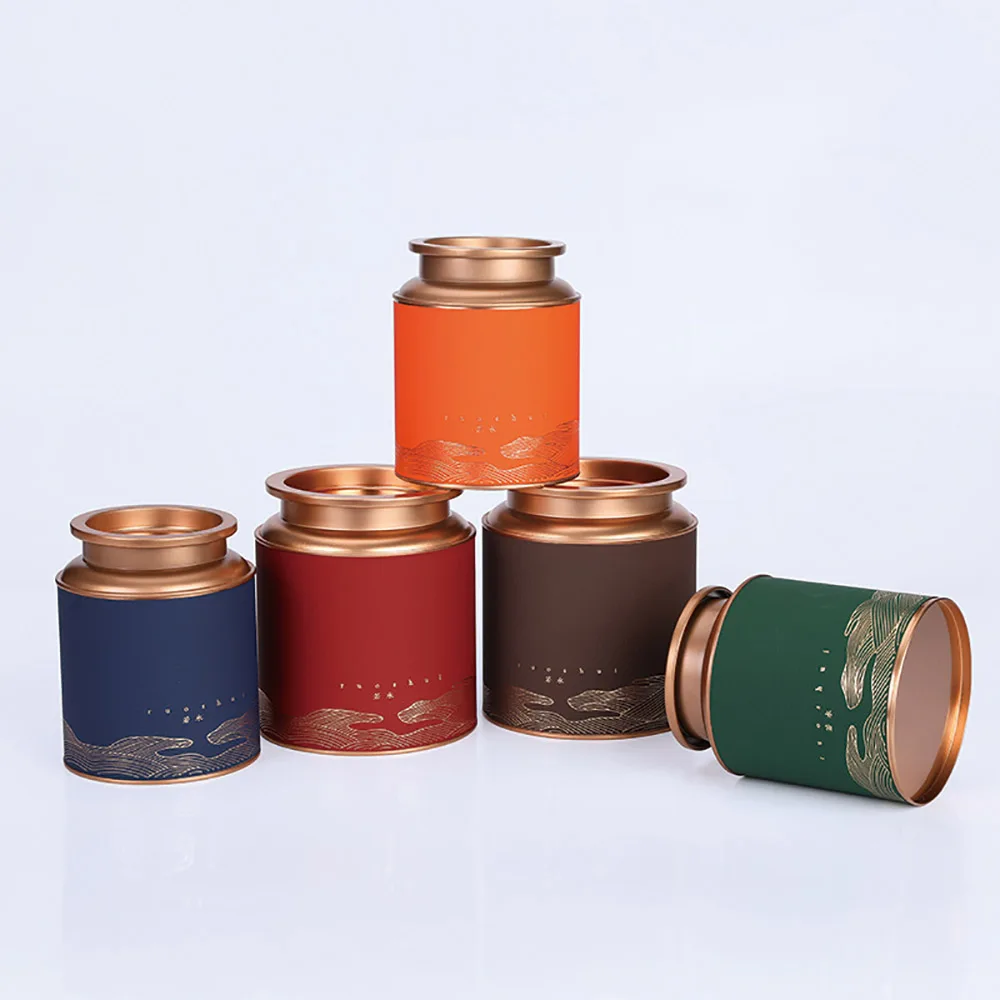 Tea Tin Box Tea Canister Tinplate Tea Can Sealing Tea Jar Round Sealed Storage Jar Packing Box Container Loose Coffee Bean Sugar Salt