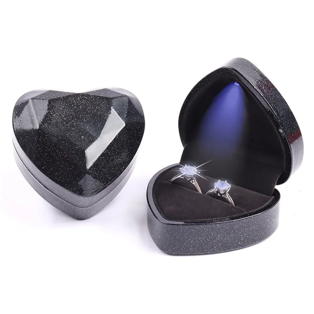 Heart-Shaped Wedding Ring Box With Led Light Gift Jewelry Display Packaging Boxes For Wedding Anniversary Engagement