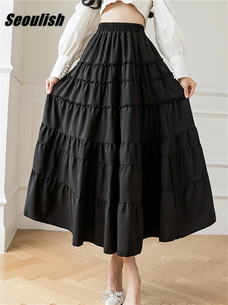 

Юбка Женская длинная трапециевидная с высокой талией и оборками