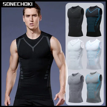 Compression Tank Top Men Gym Shirt Sleeveless Quick Dry Printing Sportswear Male Fitness Bodybuilding Vest Workout Muscle Top