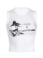 Débardeur sans manches imprimé guitare Y2K pour femmes, haut court côtelé décontracté Grunge, mode Harajuku, t-shirt, tenues de rue des années 90 4