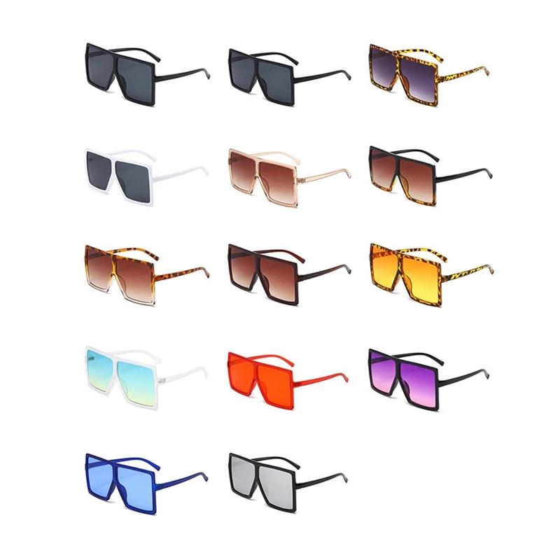 

14 Pairs Square Oversized Sunglasses Beach Decorate Sunglasses For Women Men, 14Colors